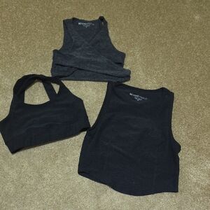 Beyond Yoga Charcoal and Black Crop Top Trio
